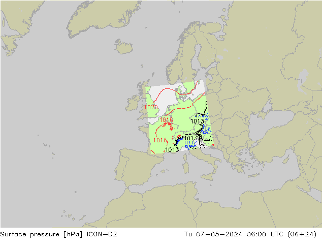 Bodendruck ICON-D2 Di 07.05.2024 06 UTC