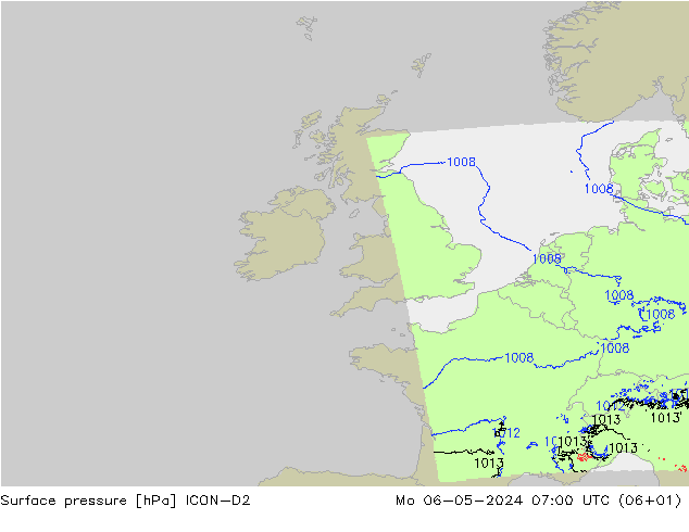 Luchtdruk (Grond) ICON-D2 ma 06.05.2024 07 UTC