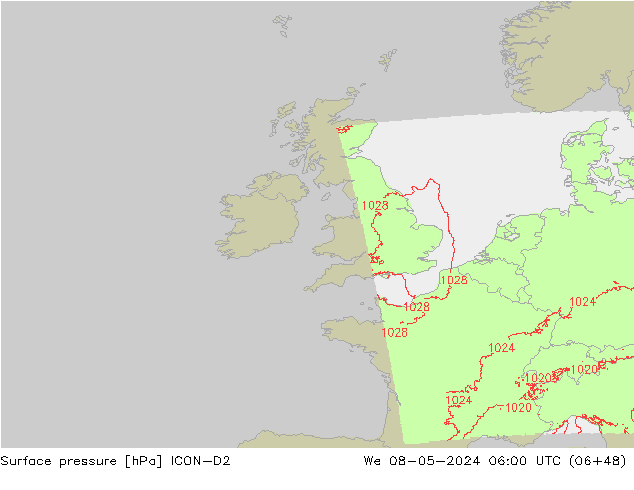 Luchtdruk (Grond) ICON-D2 wo 08.05.2024 06 UTC