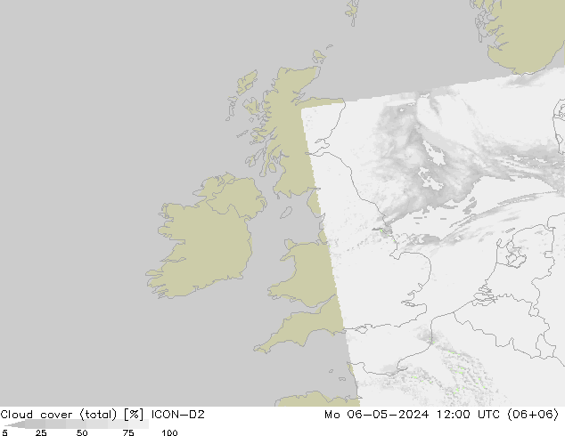 Nubes (total) ICON-D2 lun 06.05.2024 12 UTC