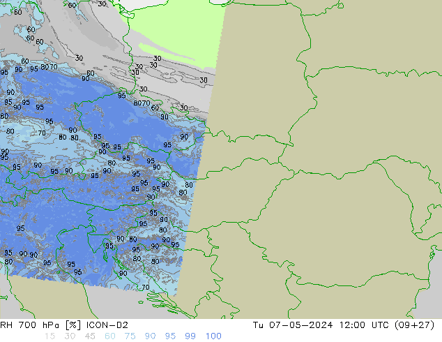 RH 700 hPa ICON-D2 mar 07.05.2024 12 UTC