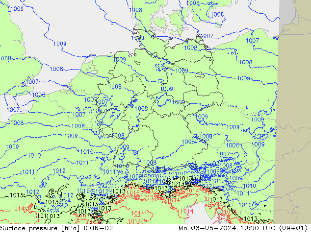 地面气压 ICON-D2 星期一 06.05.2024 10 UTC