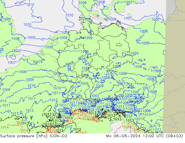 Surface pressure ICON-D2 Mo 06.05.2024 12 UTC