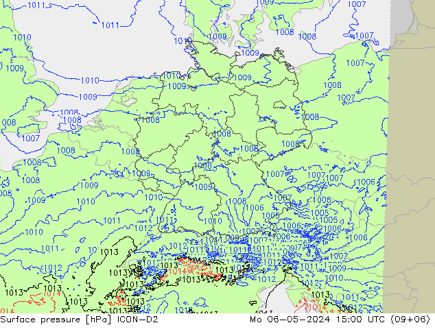 Atmosférický tlak ICON-D2 Po 06.05.2024 15 UTC