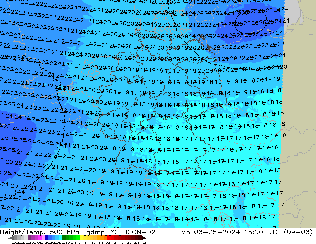 Geop./Temp. 500 hPa ICON-D2 lun 06.05.2024 15 UTC