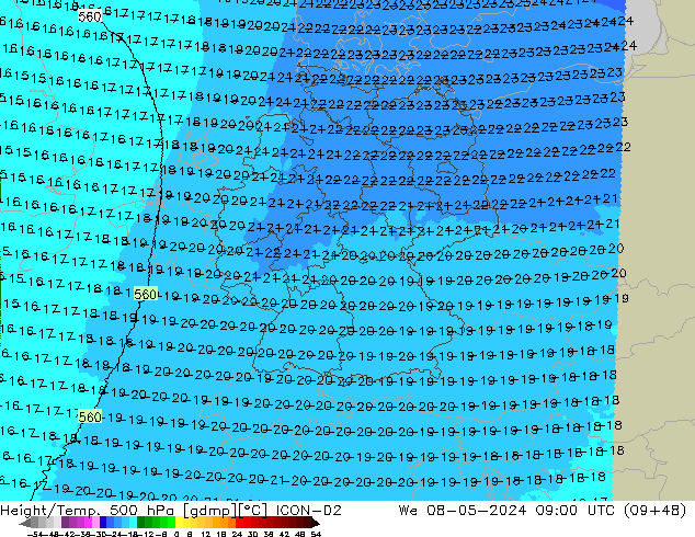 Geop./Temp. 500 hPa ICON-D2 mié 08.05.2024 09 UTC