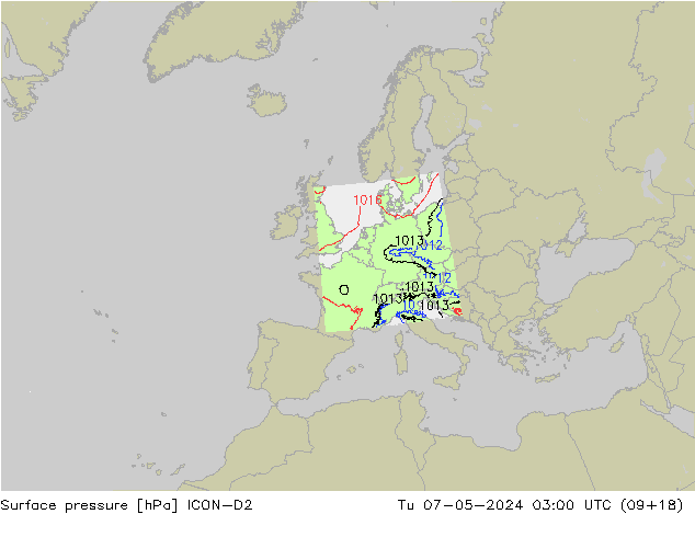 приземное давление ICON-D2 вт 07.05.2024 03 UTC