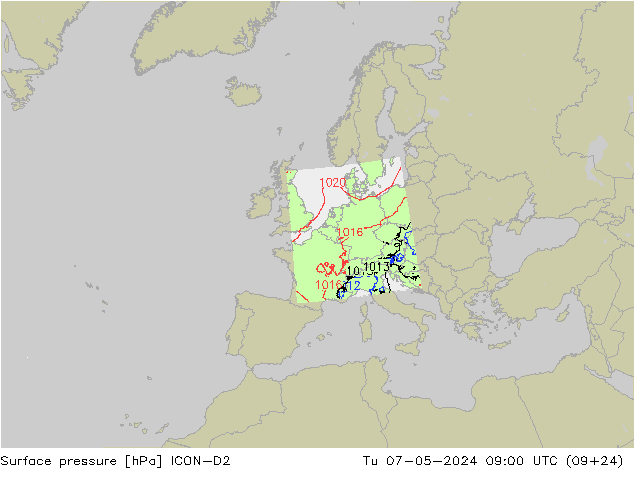 Luchtdruk (Grond) ICON-D2 di 07.05.2024 09 UTC