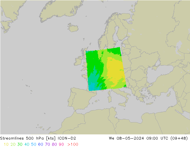 ветер 500 гПа ICON-D2 ср 08.05.2024 09 UTC