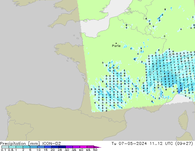 Precipitation ICON-D2 Tu 07.05.2024 12 UTC