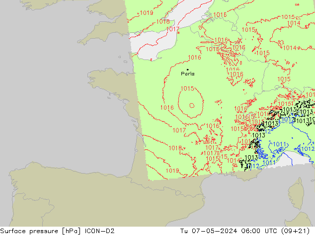 Bodendruck ICON-D2 Di 07.05.2024 06 UTC