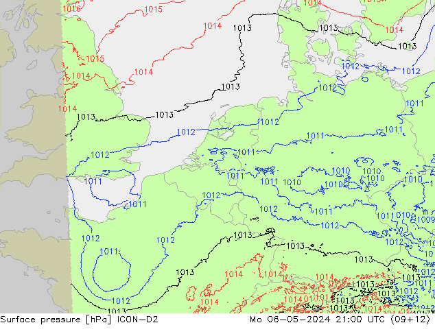 pressão do solo ICON-D2 Seg 06.05.2024 21 UTC