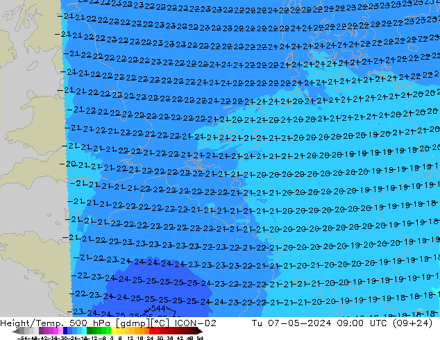 Height/Temp. 500 гПа ICON-D2 вт 07.05.2024 09 UTC