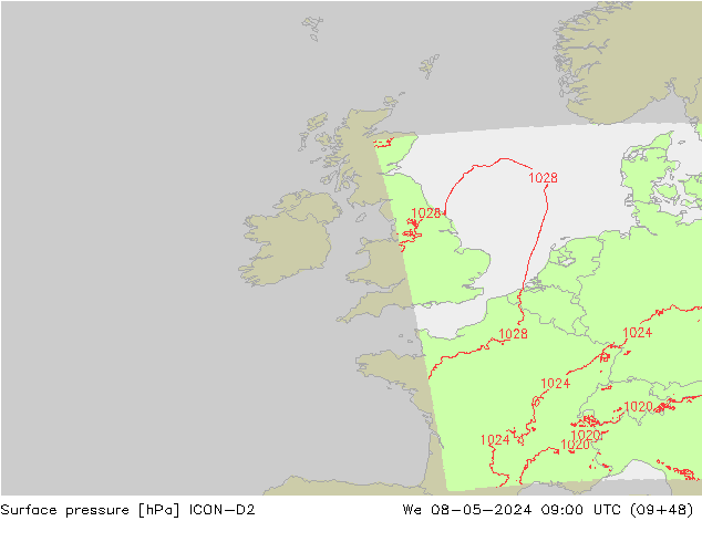 pression de l'air ICON-D2 mer 08.05.2024 09 UTC