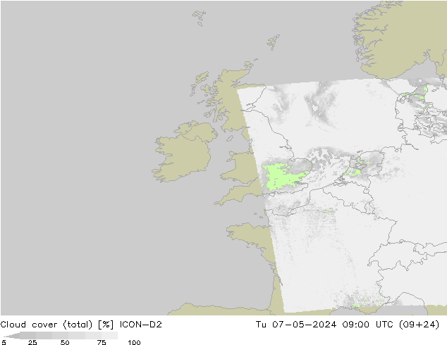 Bulutlar (toplam) ICON-D2 Sa 07.05.2024 09 UTC