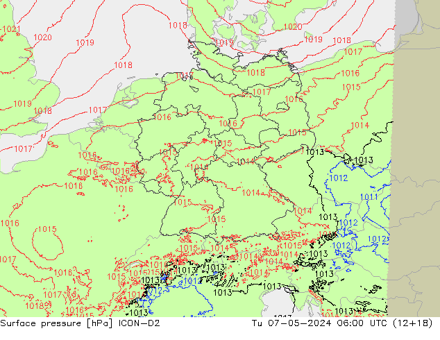 Surface pressure ICON-D2 Tu 07.05.2024 06 UTC