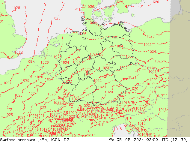 Luchtdruk (Grond) ICON-D2 wo 08.05.2024 03 UTC