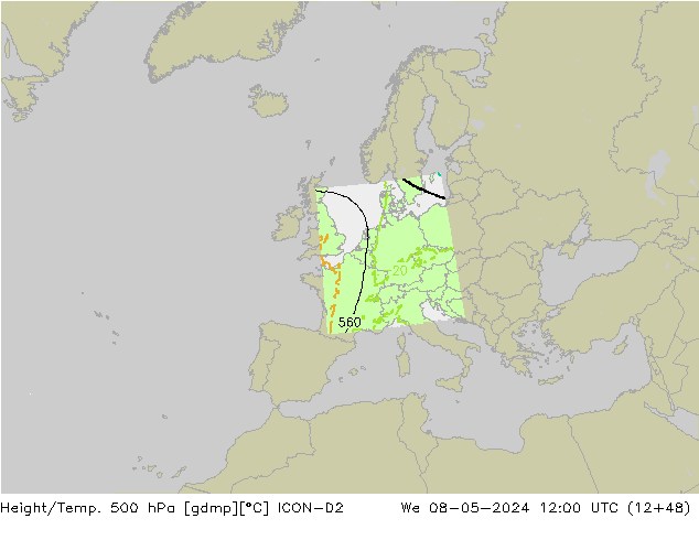 Height/Temp. 500 hPa ICON-D2 śro. 08.05.2024 12 UTC