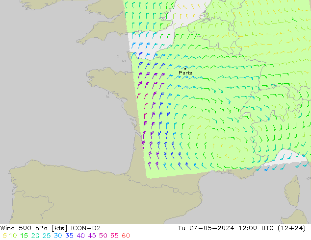 Viento 500 hPa ICON-D2 mar 07.05.2024 12 UTC