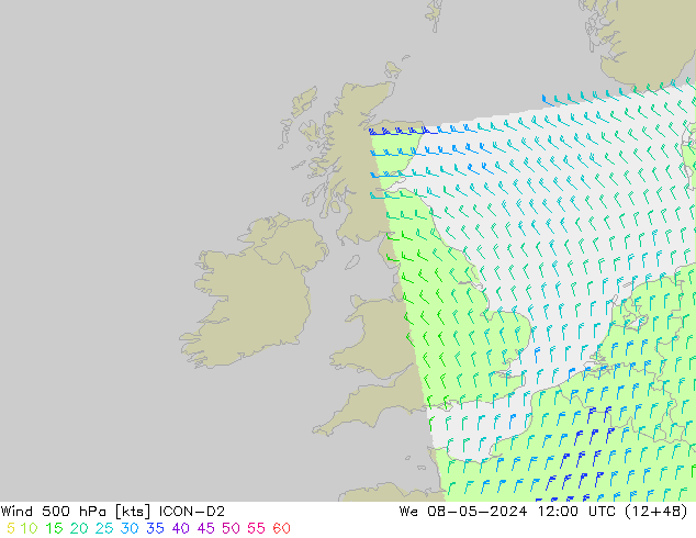 Wind 500 hPa ICON-D2 We 08.05.2024 12 UTC