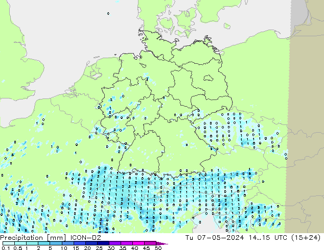 Precipitation ICON-D2 Tu 07.05.2024 15 UTC