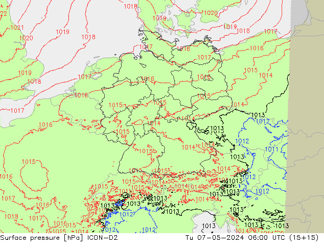 pression de l'air ICON-D2 mar 07.05.2024 06 UTC