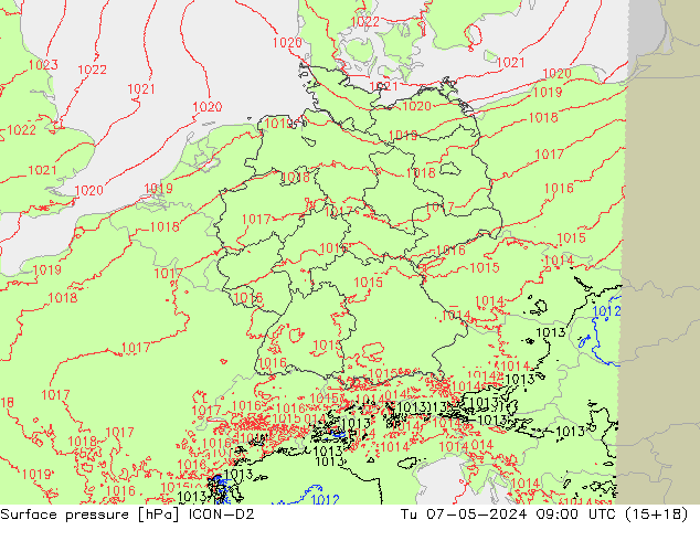 Luchtdruk (Grond) ICON-D2 di 07.05.2024 09 UTC