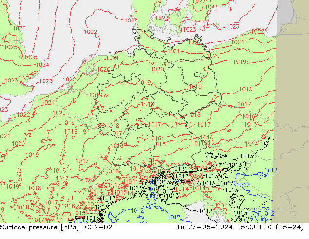 pression de l'air ICON-D2 mar 07.05.2024 15 UTC
