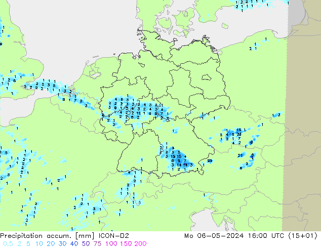 Precipitation accum. ICON-D2 Mo 06.05.2024 16 UTC