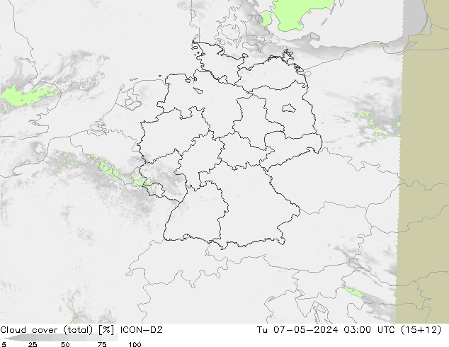 nuvens (total) ICON-D2 Ter 07.05.2024 03 UTC