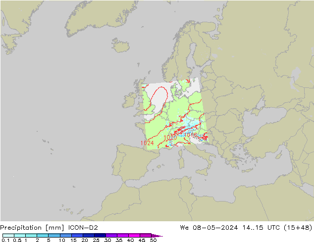 Niederschlag ICON-D2 Mi 08.05.2024 15 UTC