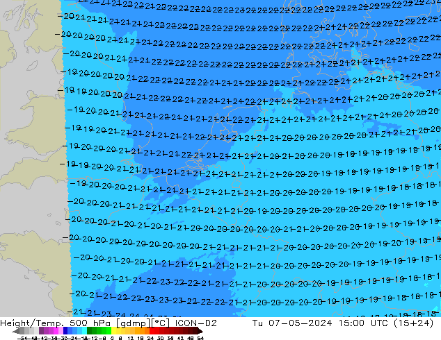 Height/Temp. 500 hPa ICON-D2 Út 07.05.2024 15 UTC