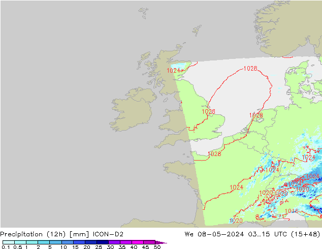 Precipitation (12h) ICON-D2 St 08.05.2024 15 UTC