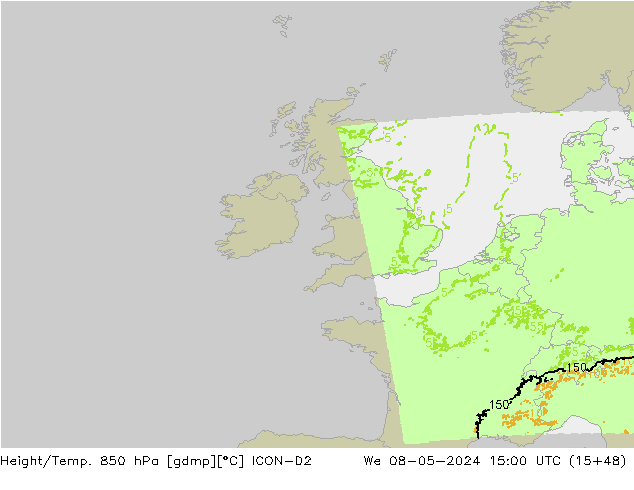 Height/Temp. 850 hPa ICON-D2  08.05.2024 15 UTC