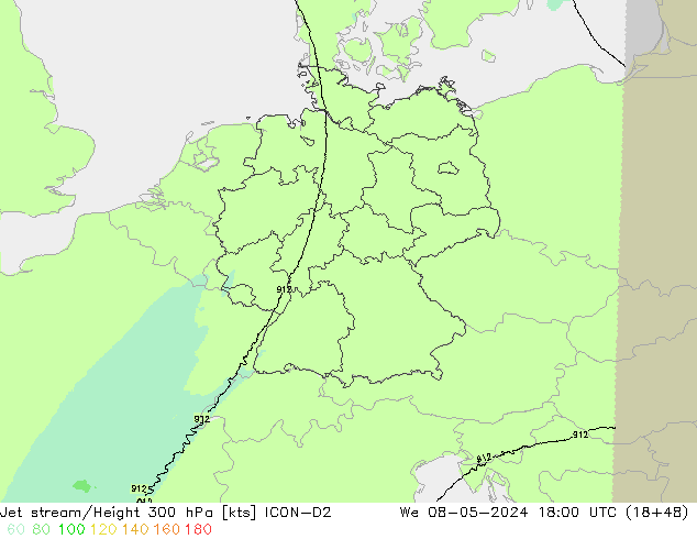 Jet stream/Height 300 hPa ICON-D2 We 08.05.2024 18 UTC