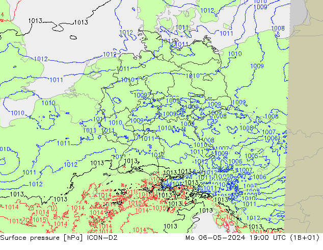 приземное давление ICON-D2 пн 06.05.2024 19 UTC