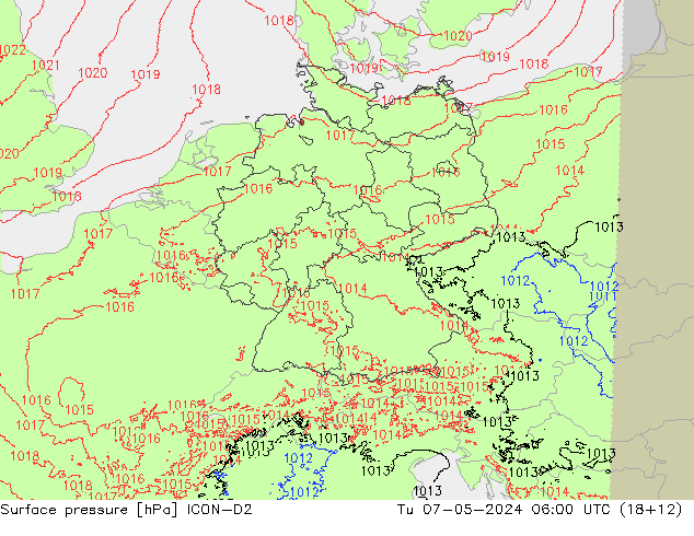 приземное давление ICON-D2 вт 07.05.2024 06 UTC