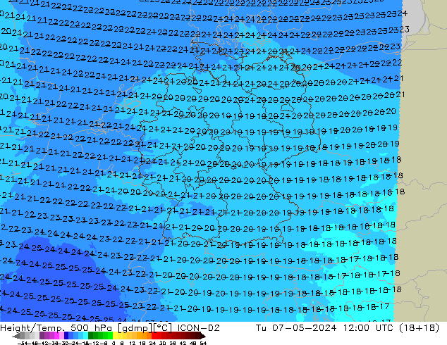 Géop./Temp. 500 hPa ICON-D2 mar 07.05.2024 12 UTC