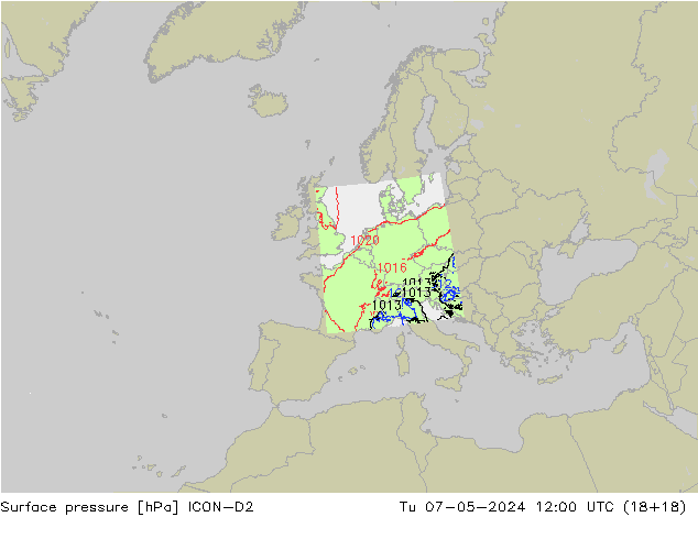 pression de l'air ICON-D2 mar 07.05.2024 12 UTC