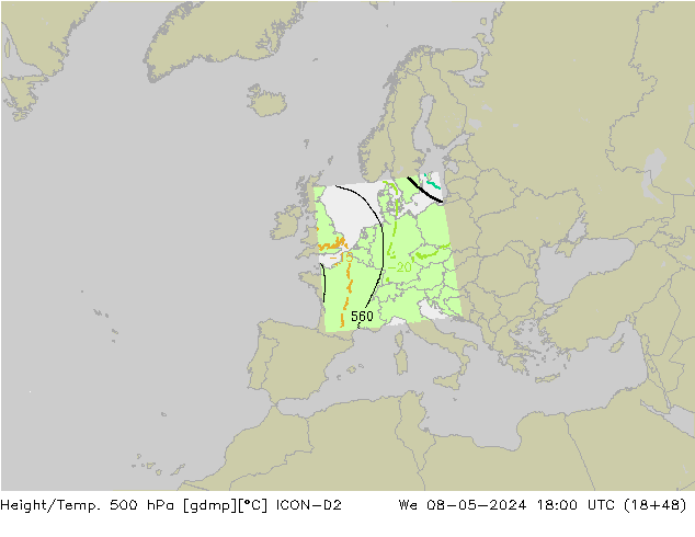 Height/Temp. 500 hPa ICON-D2 We 08.05.2024 18 UTC