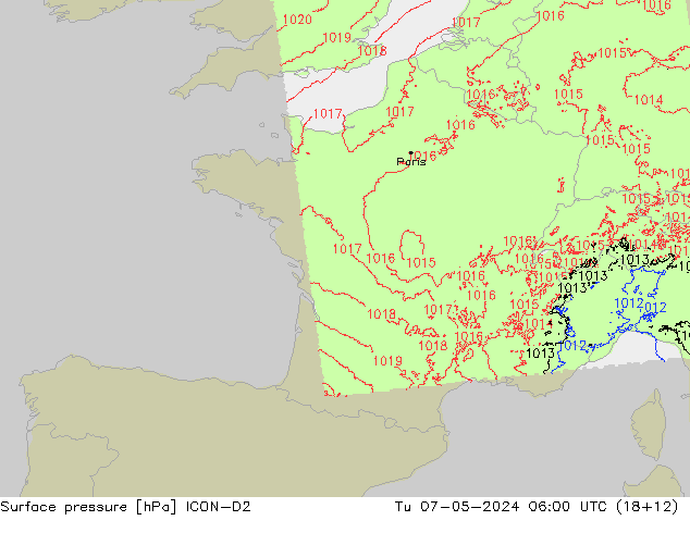 Yer basıncı ICON-D2 Sa 07.05.2024 06 UTC