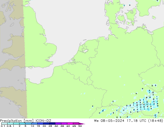 Srážky ICON-D2 St 08.05.2024 18 UTC