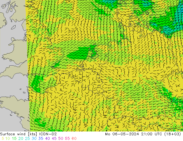 Vento 10 m ICON-D2 Seg 06.05.2024 21 UTC