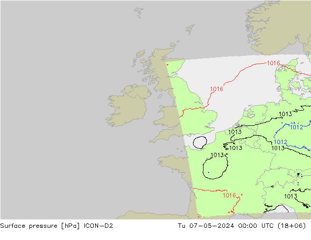 ciśnienie ICON-D2 wto. 07.05.2024 00 UTC