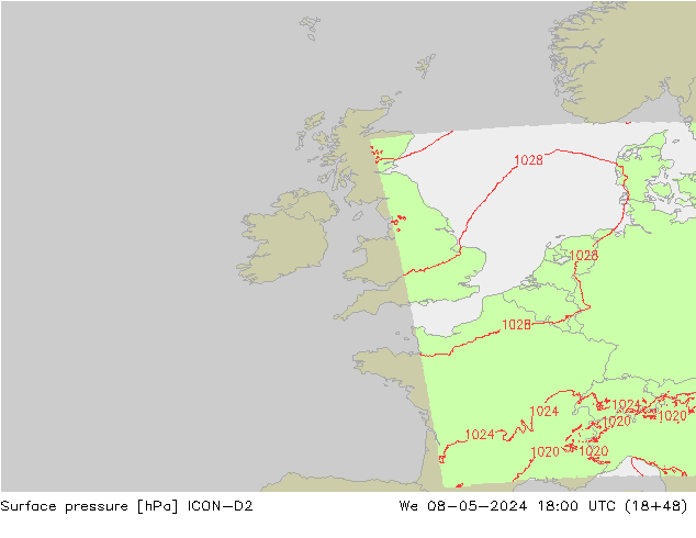Pressione al suolo ICON-D2 mer 08.05.2024 18 UTC