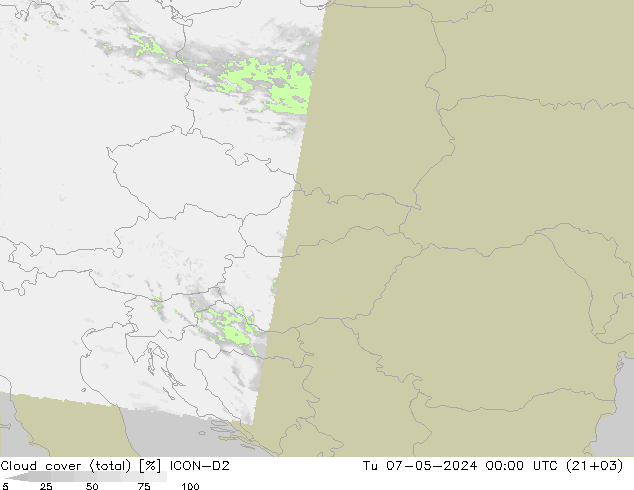 Bewolking (Totaal) ICON-D2 di 07.05.2024 00 UTC