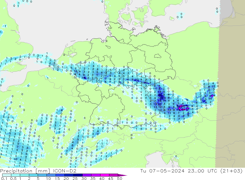 Yağış ICON-D2 Sa 07.05.2024 00 UTC