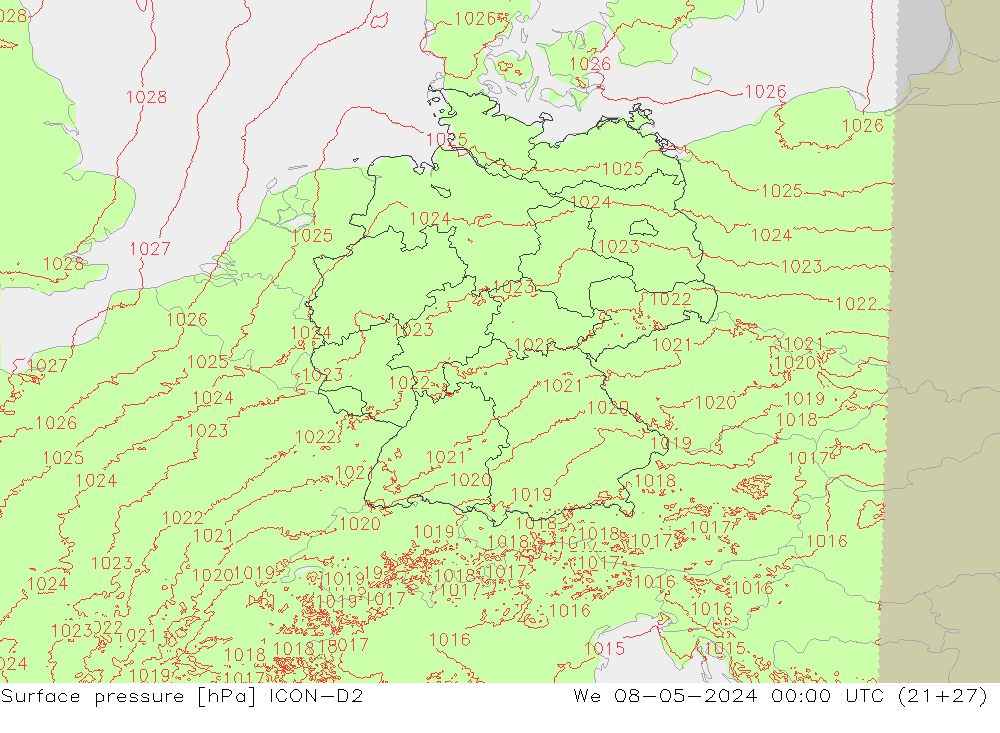 Yer basıncı ICON-D2 Çar 08.05.2024 00 UTC