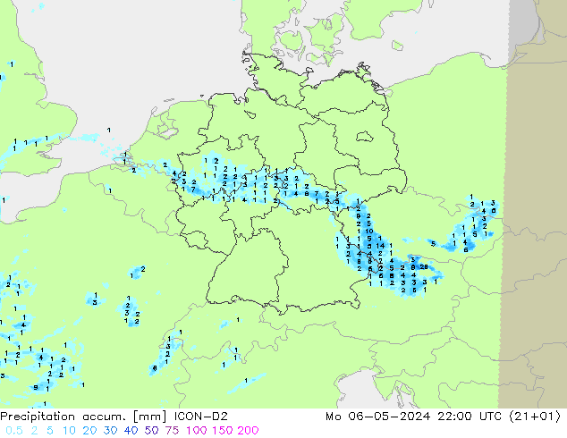 Precipitation accum. ICON-D2 Mo 06.05.2024 22 UTC