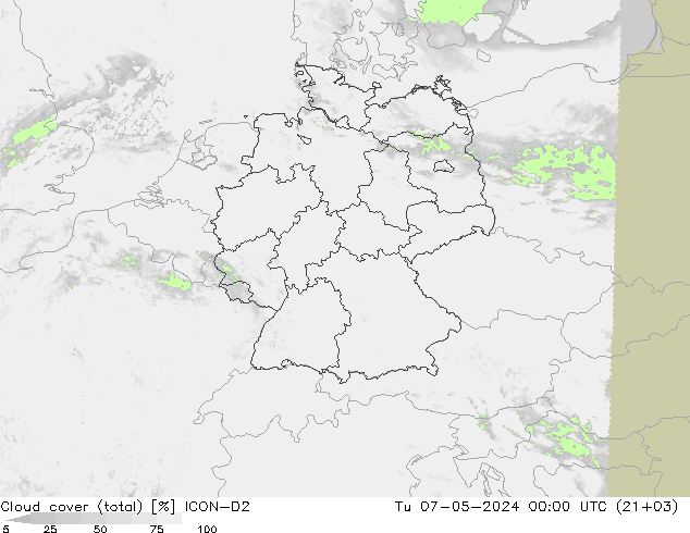 Nubes (total) ICON-D2 mar 07.05.2024 00 UTC